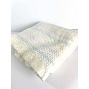 Vintage Chatham Acrylic Baby Blanket Waffle Weave Pastel Stripe Silky "